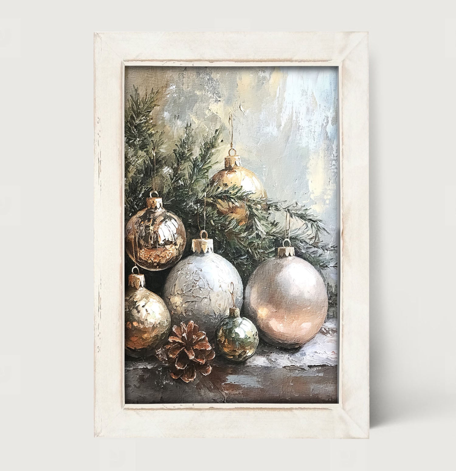 Silver and Gold Ornaments - Framed Art