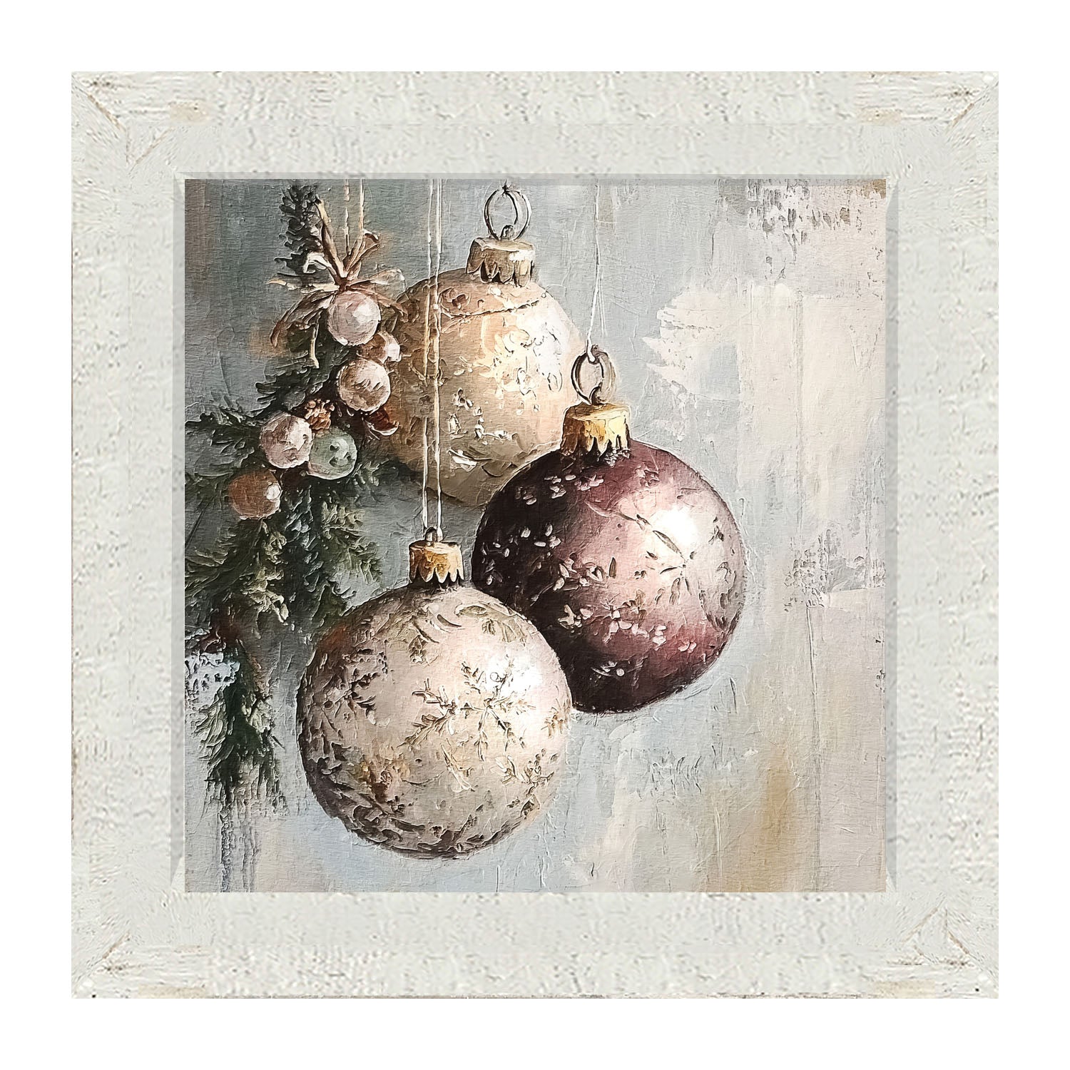 Pine Sprig with Ornaments - Framed Art
