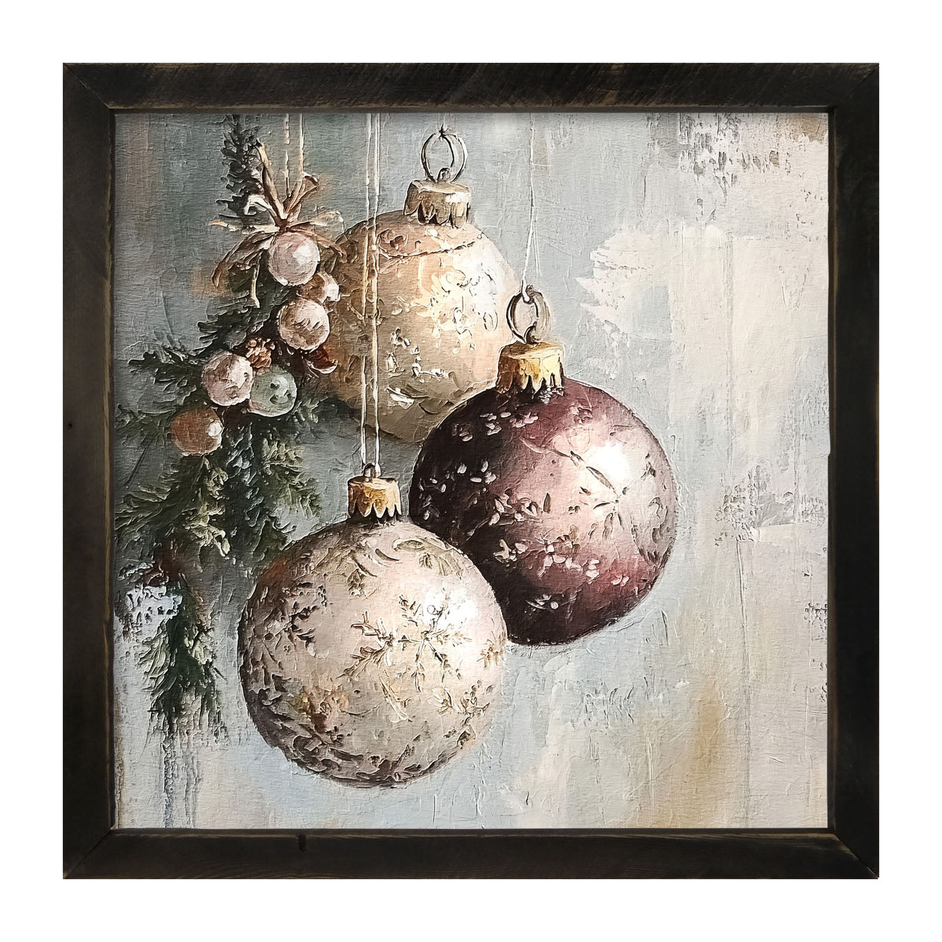 Pine Sprig with Ornaments - Framed Art