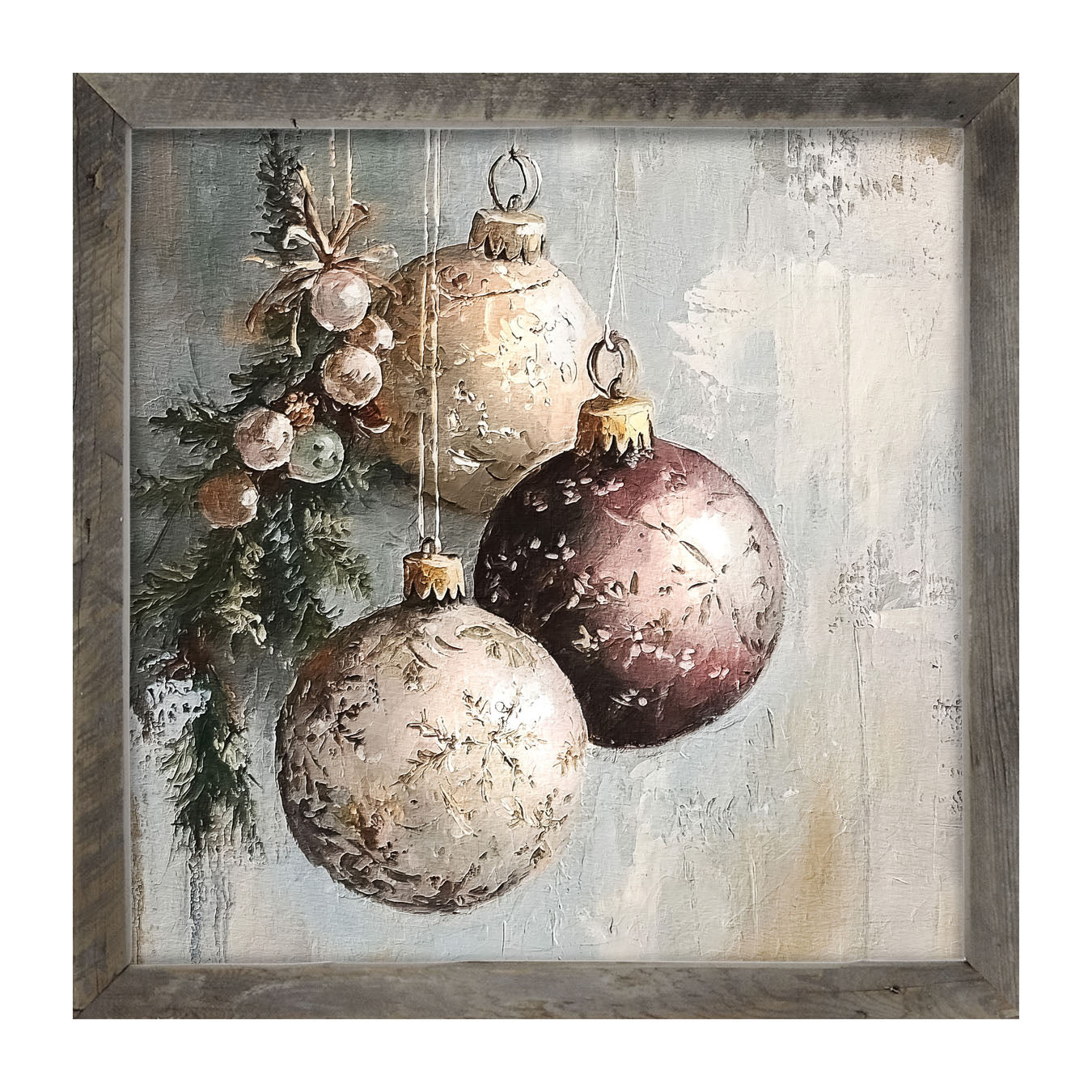 Pine Sprig with Ornaments - Framed Art