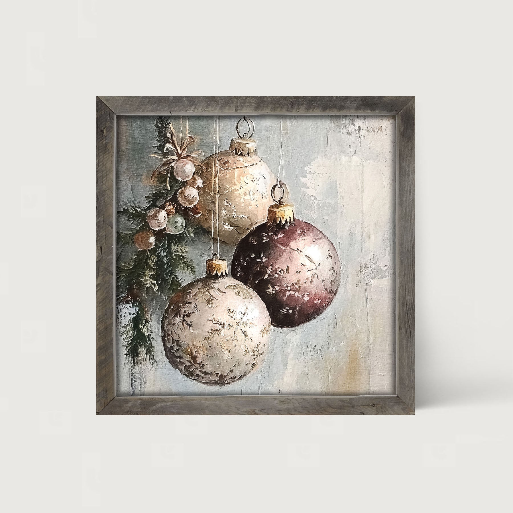 Pine Sprig with Ornaments - Framed Art