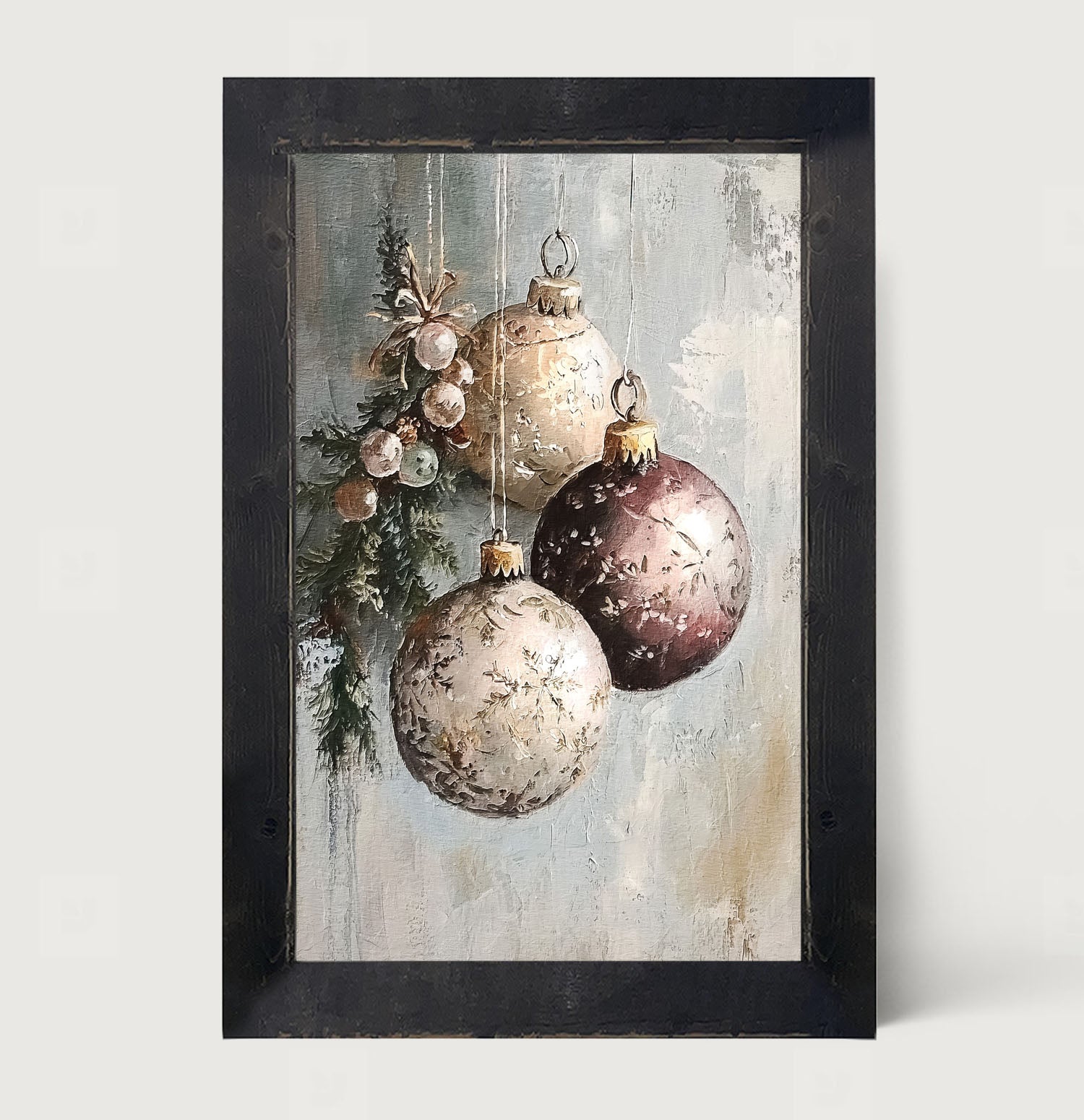 Pine Sprig with Ornaments - Framed Art
