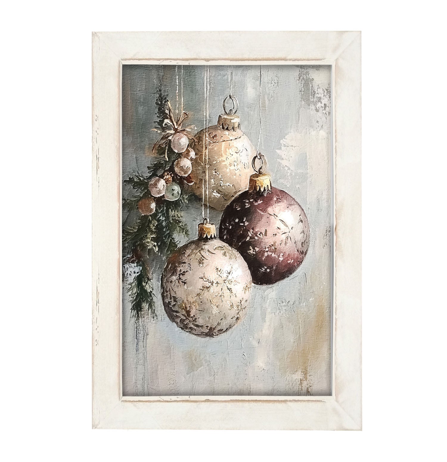 Pine Sprig with Ornaments - Framed Art