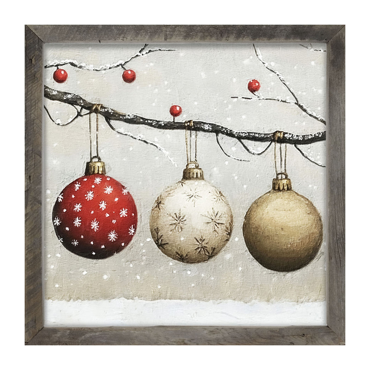 Snowy Ornaments - Framed Art