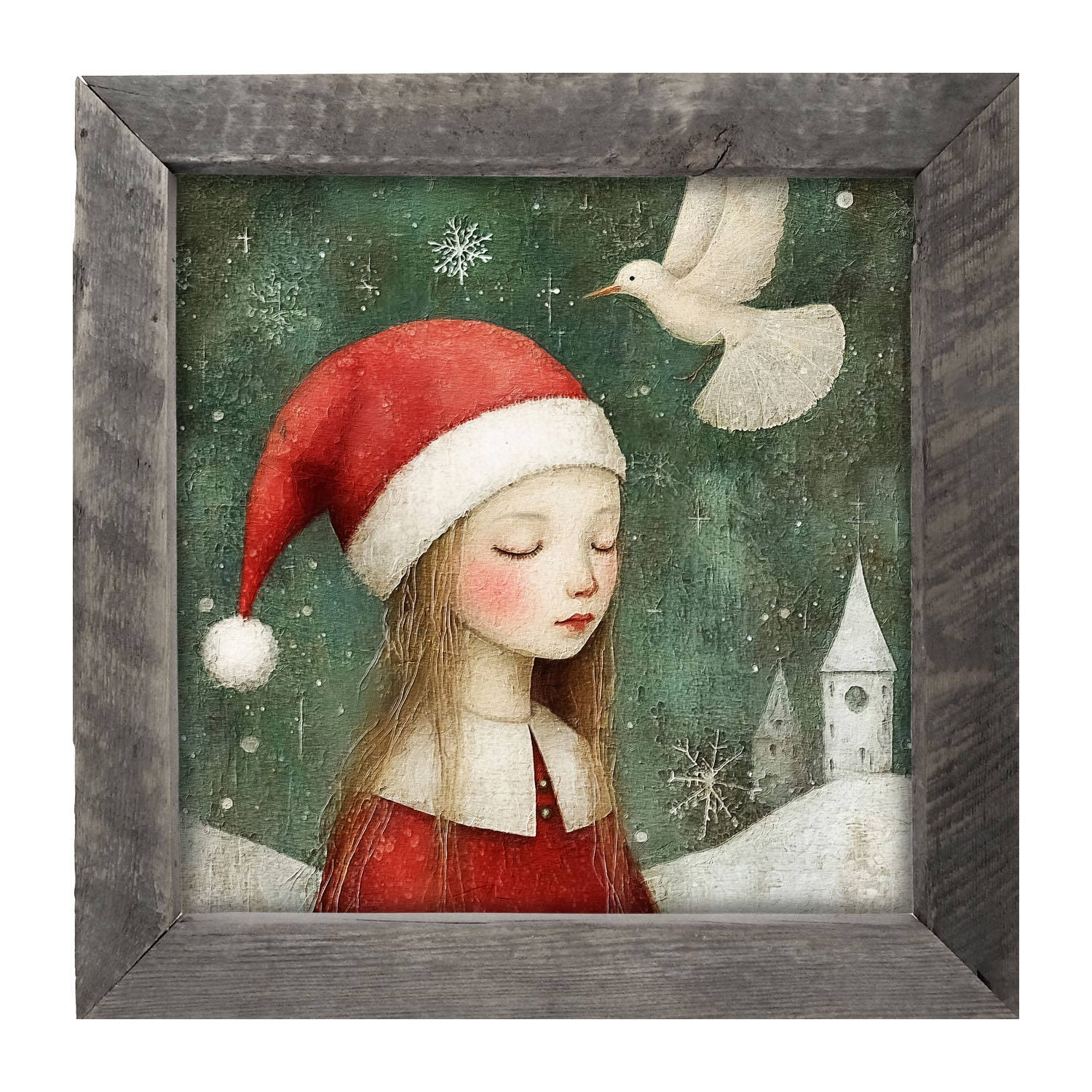 Christmas girl with dove - Framed Art