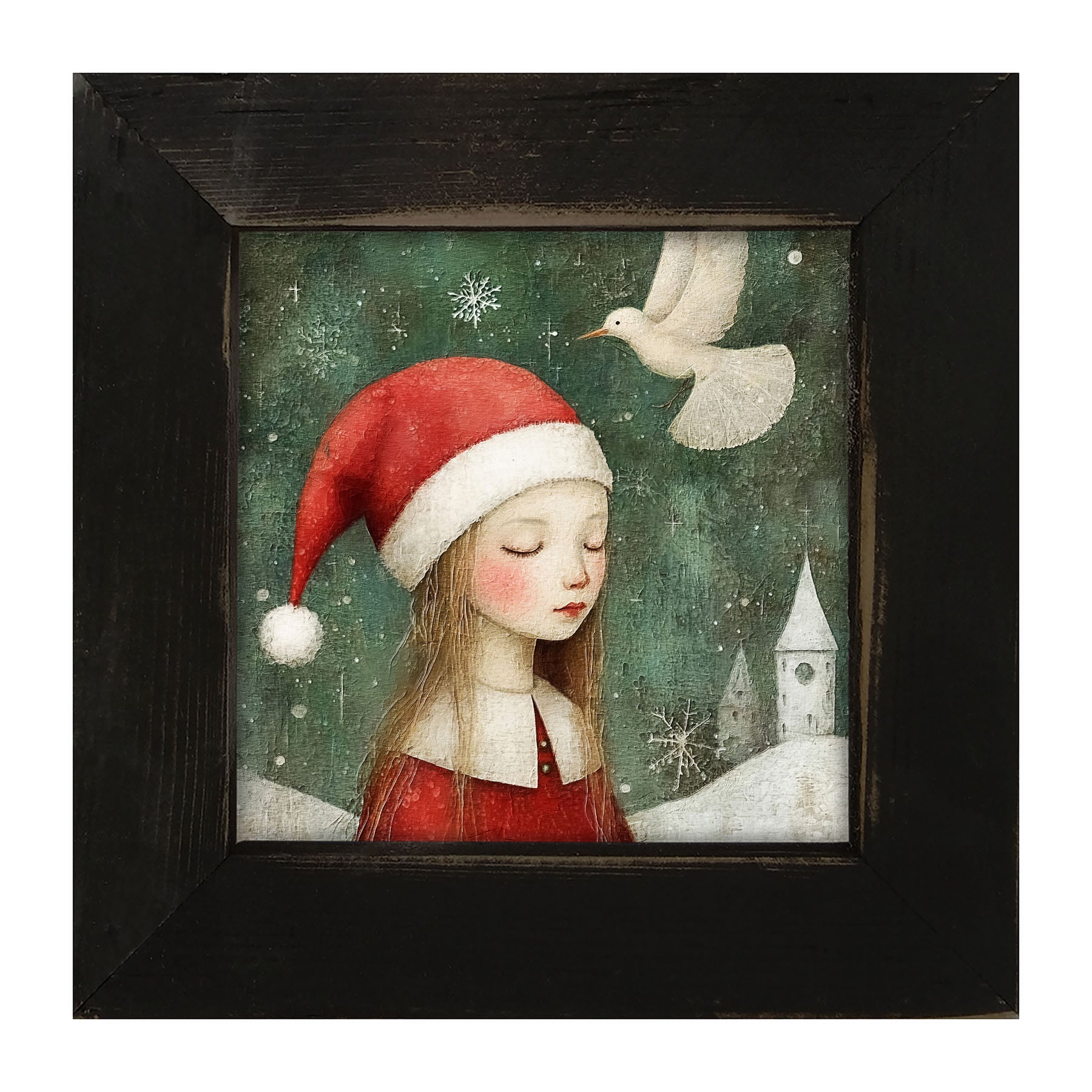 Christmas girl with dove - Framed Art
