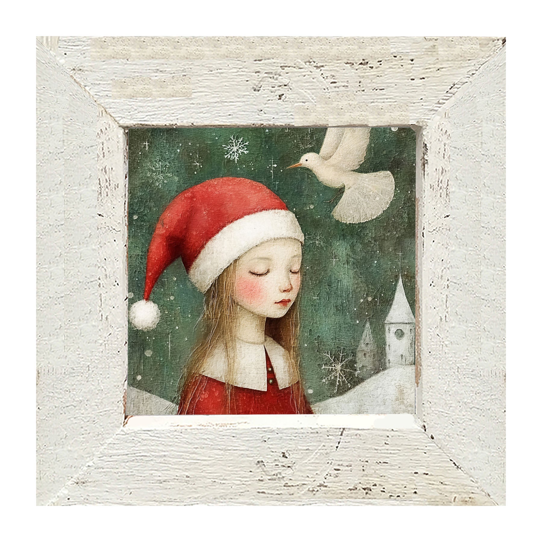 Christmas girl with dove - Framed Art