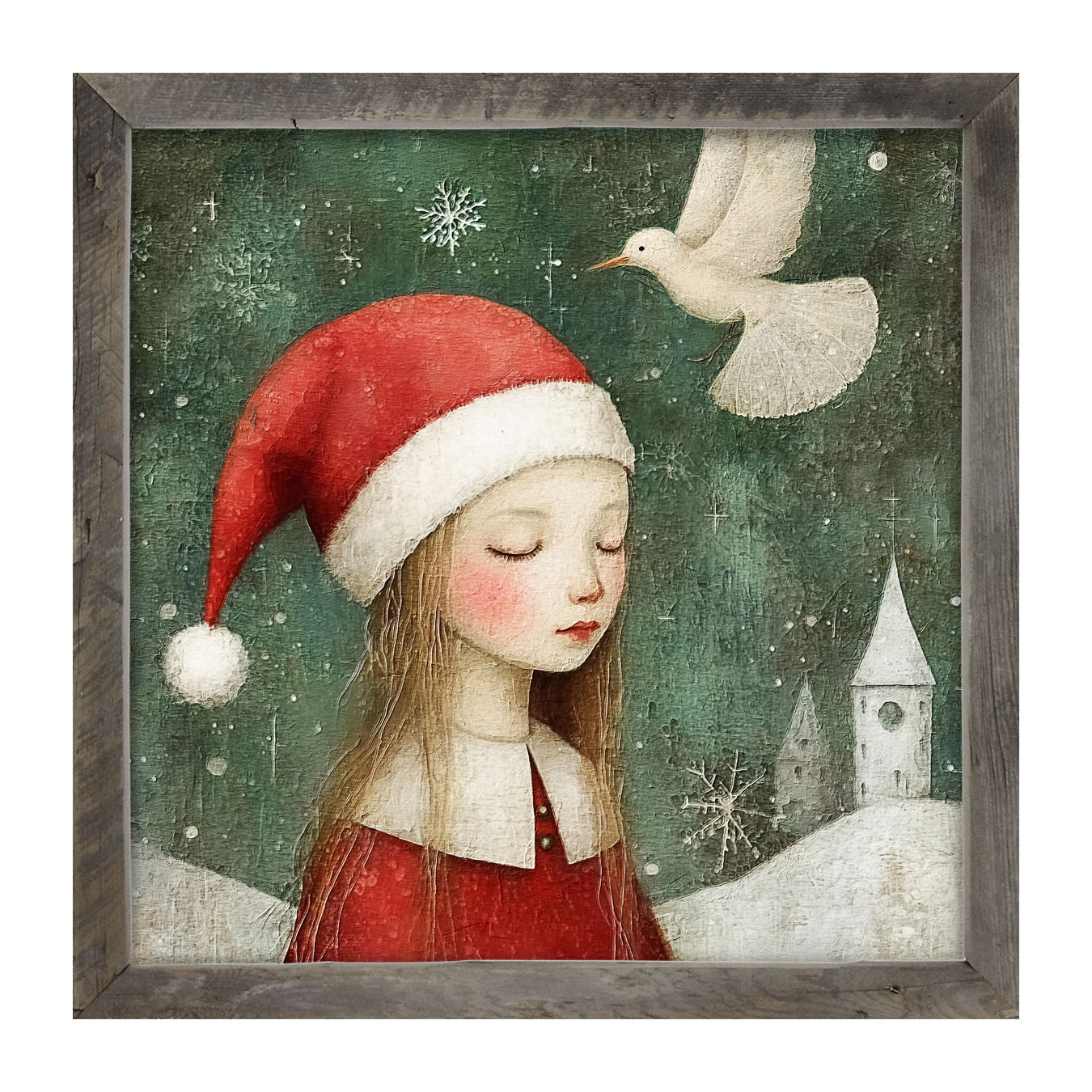 Christmas girl with dove - Framed Art