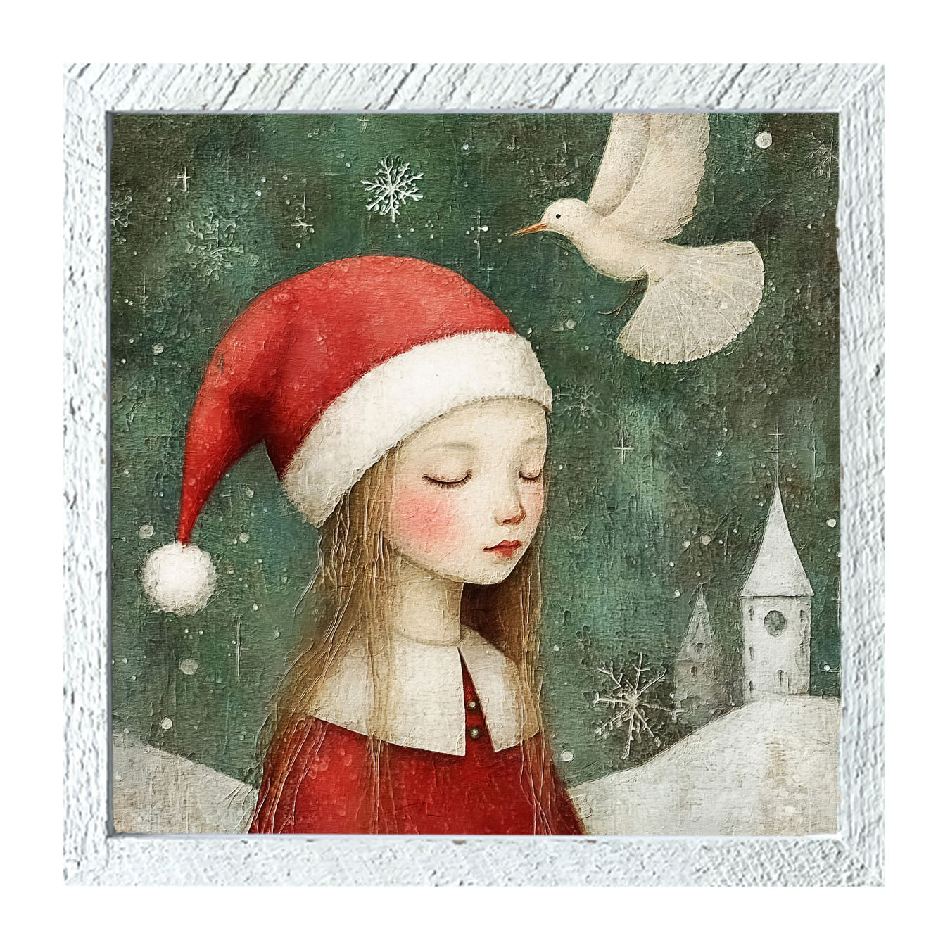 Christmas girl with dove - Framed Art