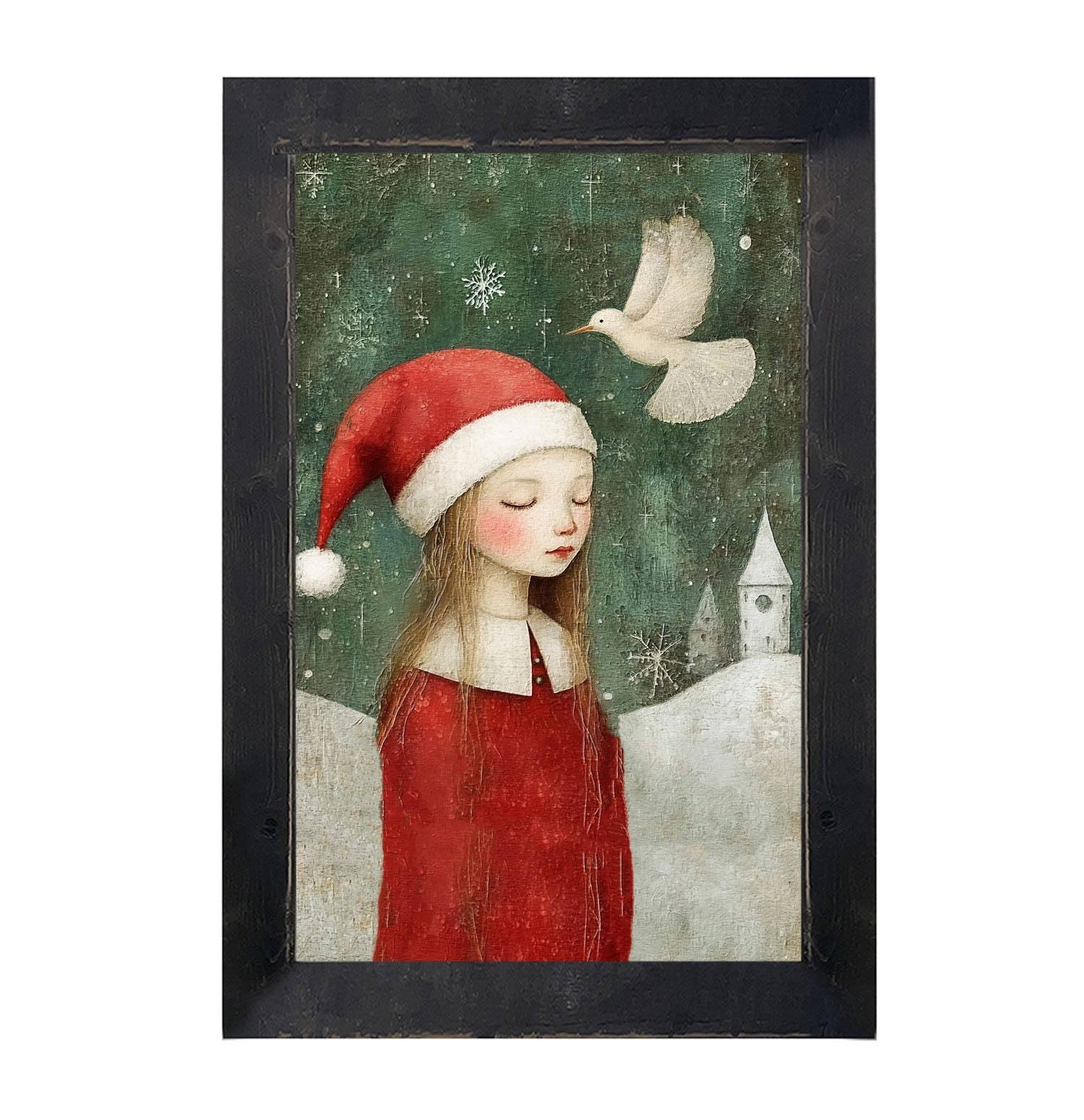 Christmas girl with dove - Framed Art