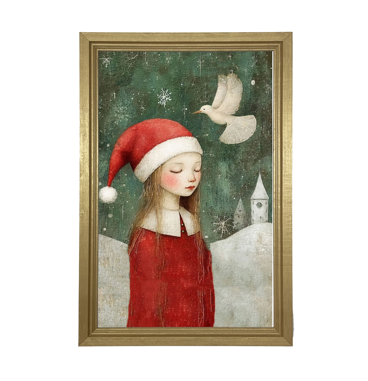 Christmas girl with dove - Framed Art