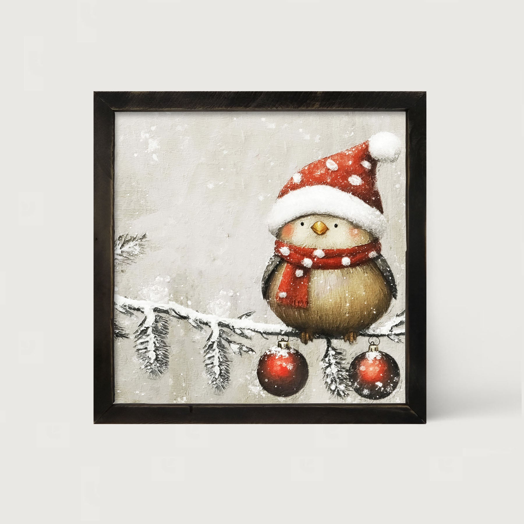 Christmas bird with Ornaments - Framed Art