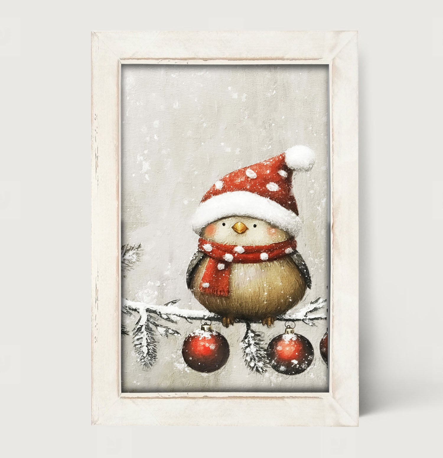 Christmas bird with Ornaments - Framed Art