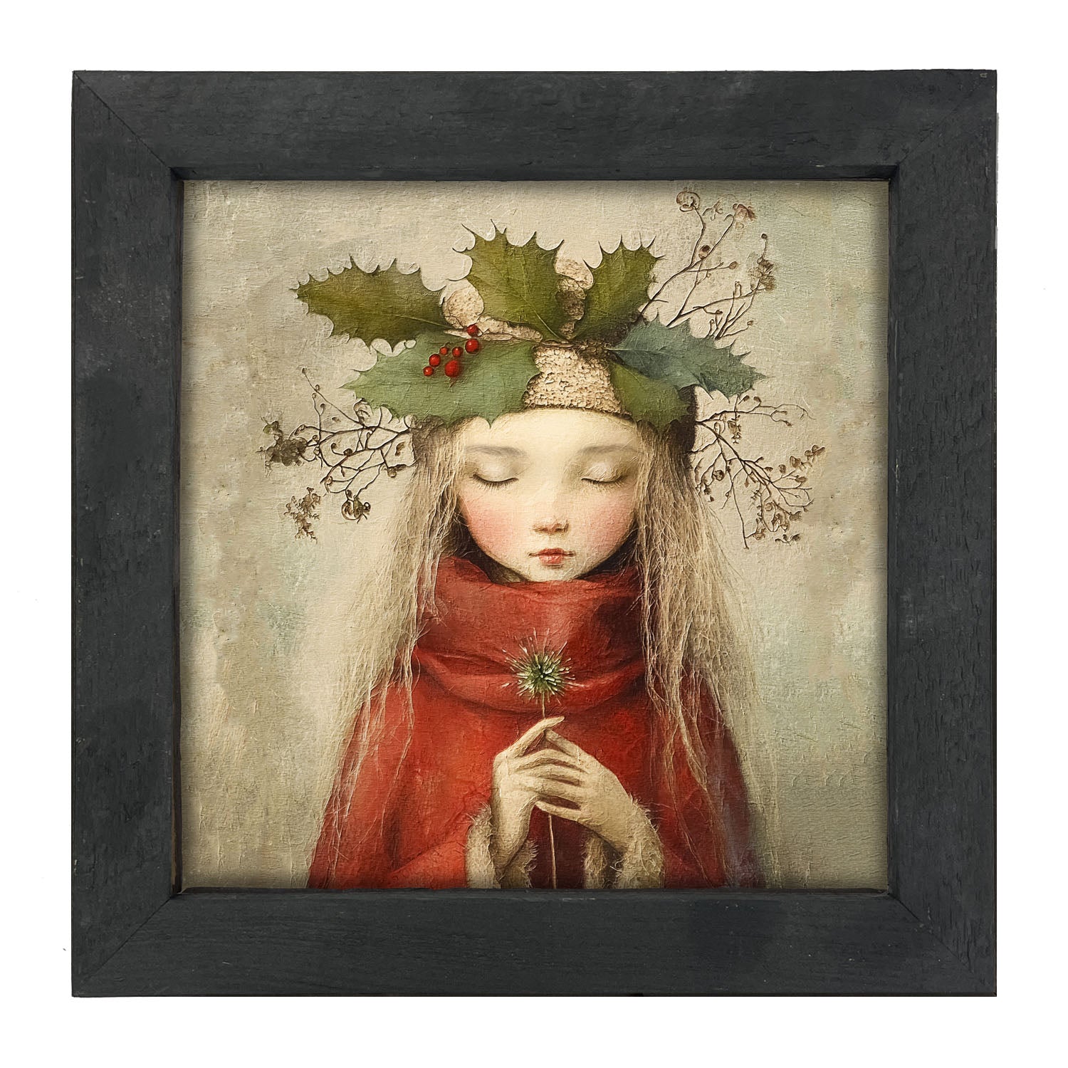 Rustic Christmas girl - Framed Art