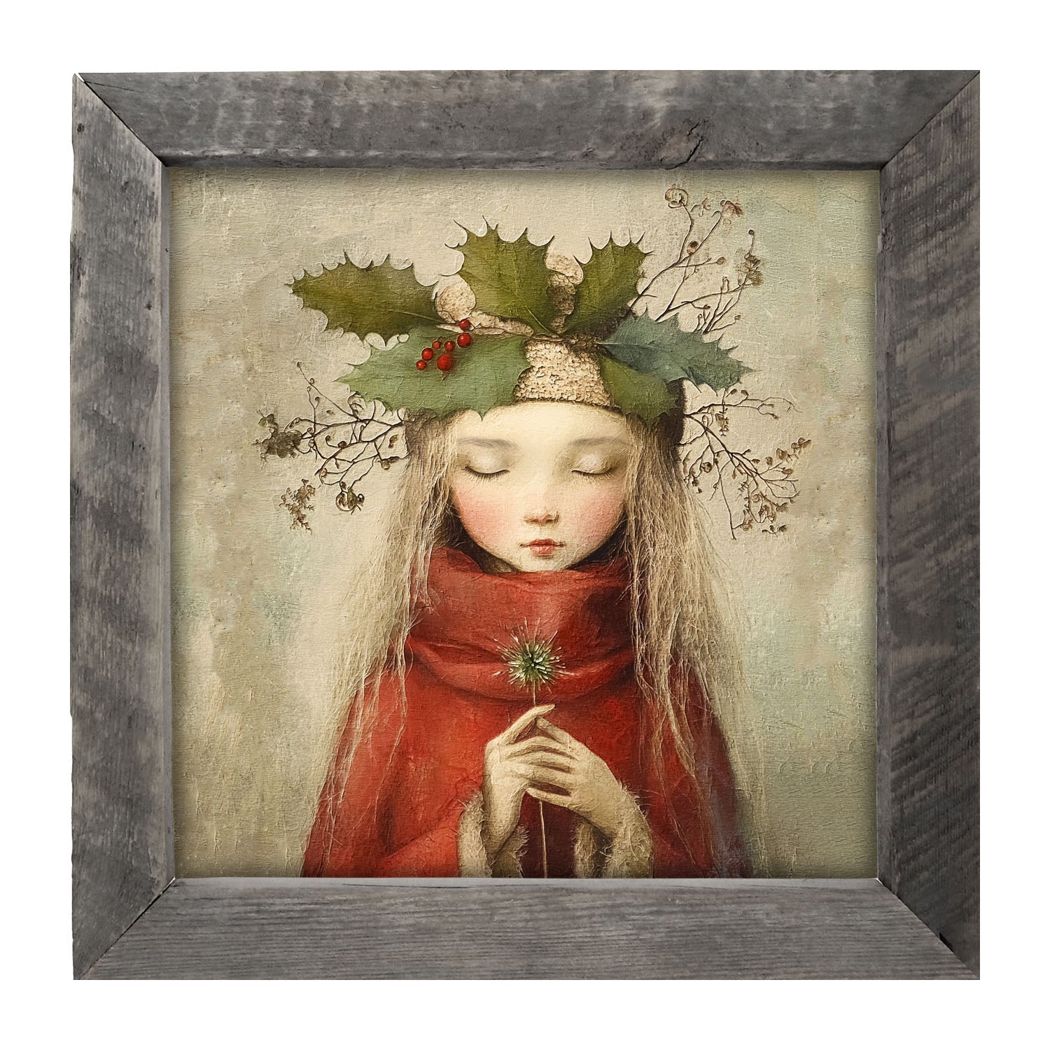 Rustic Christmas girl - Framed Art