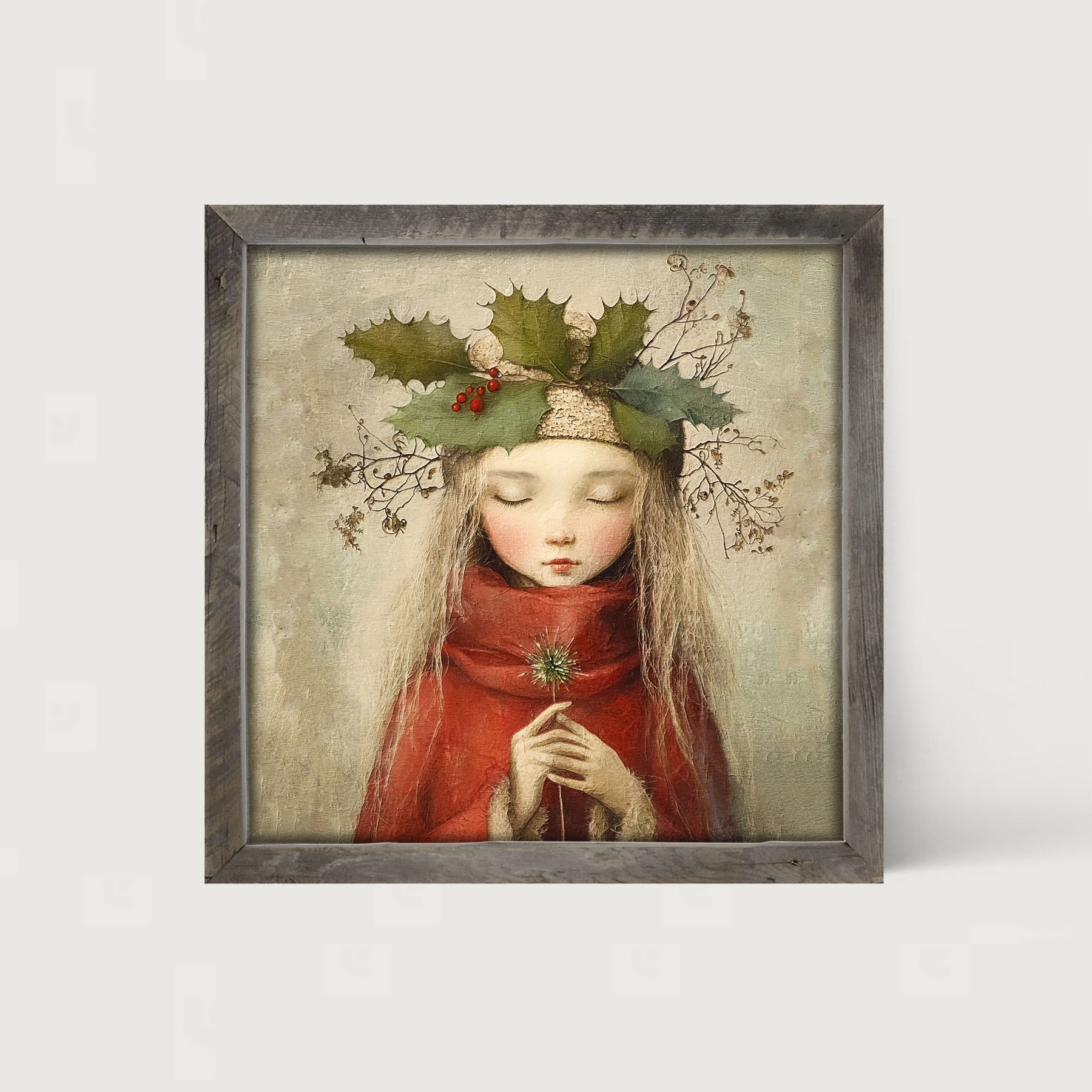 Rustic Christmas girl - Framed Art