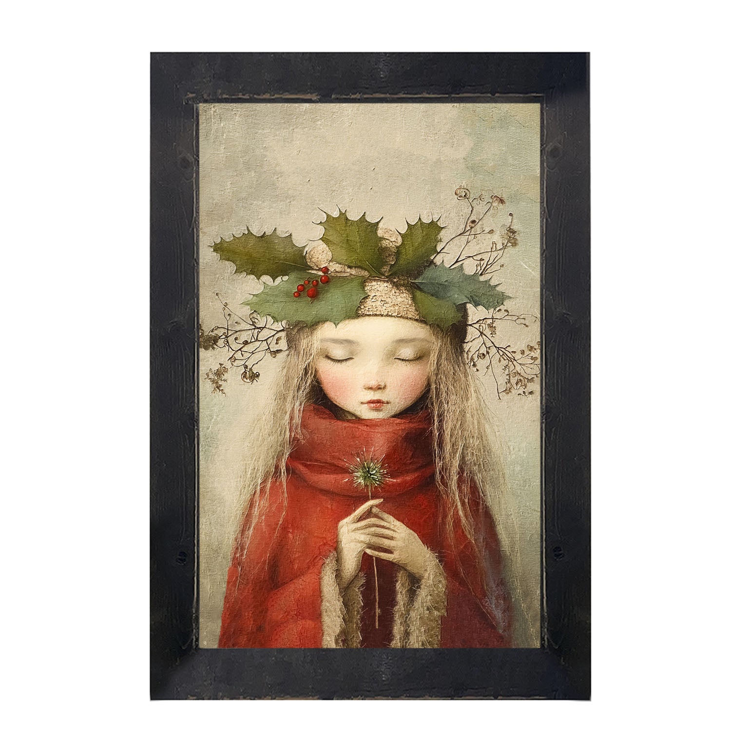 Rustic Christmas girl - Framed Art