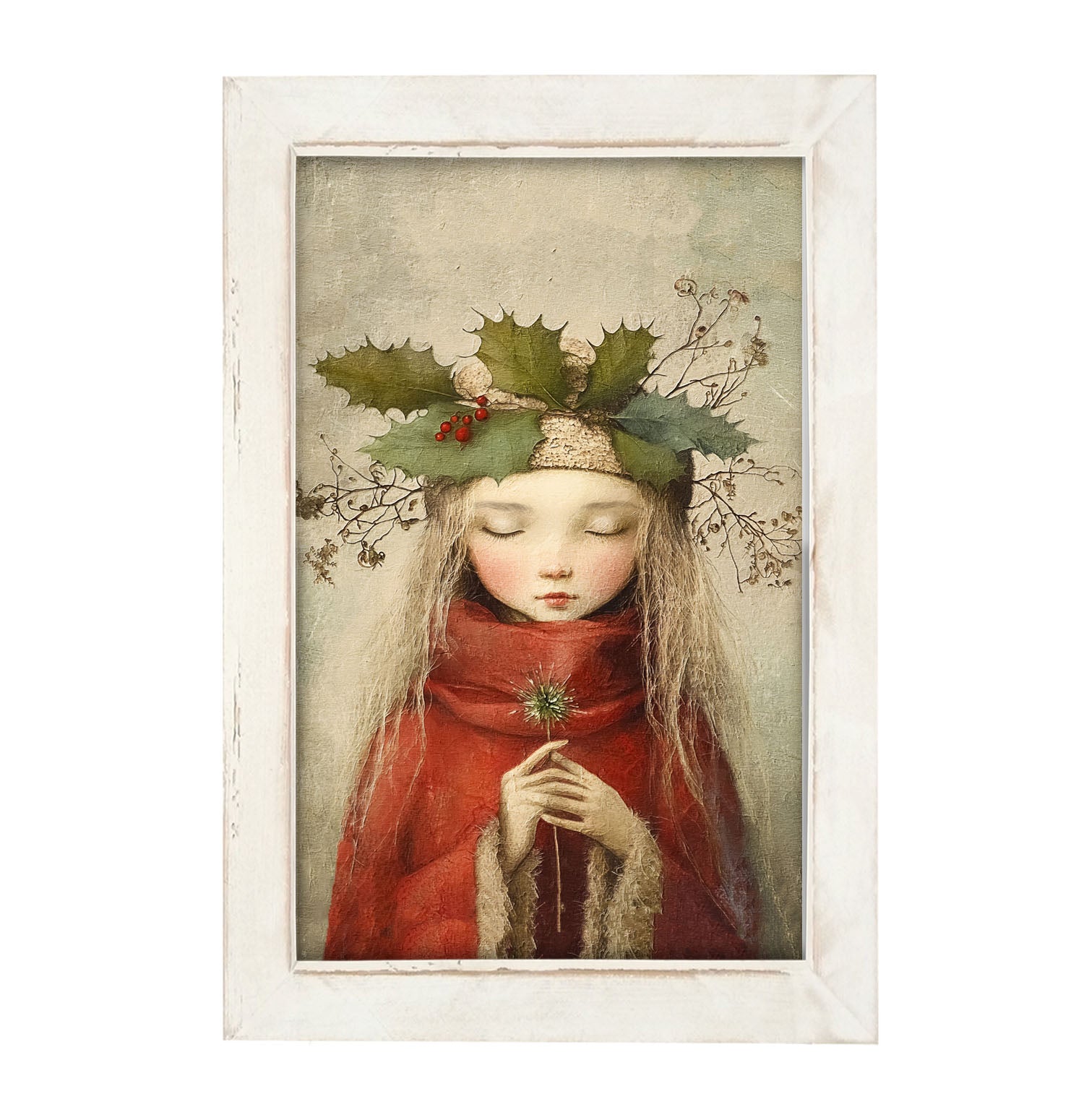 Rustic Christmas girl - Framed Art