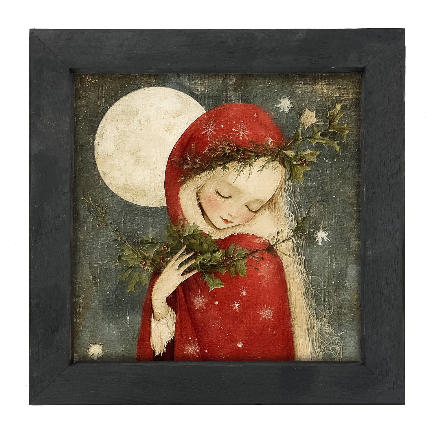 Christmas Girl with Pine - Framed Art