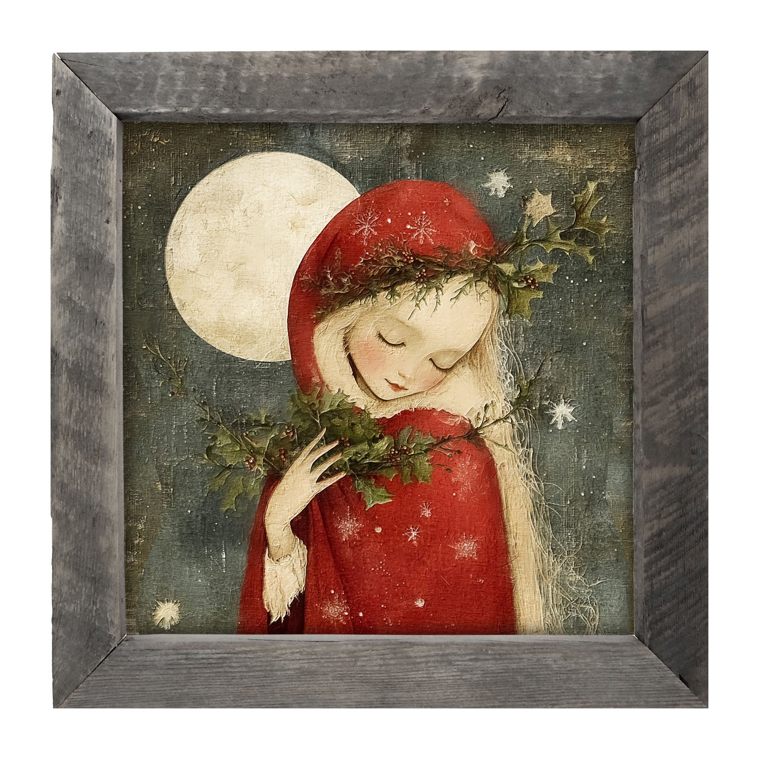 Christmas Girl with Pine - Framed Art