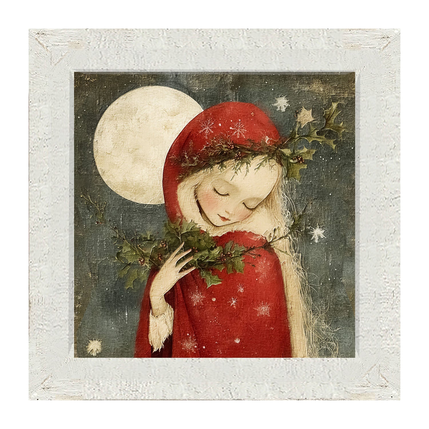 Christmas Girl with Pine - Framed Art