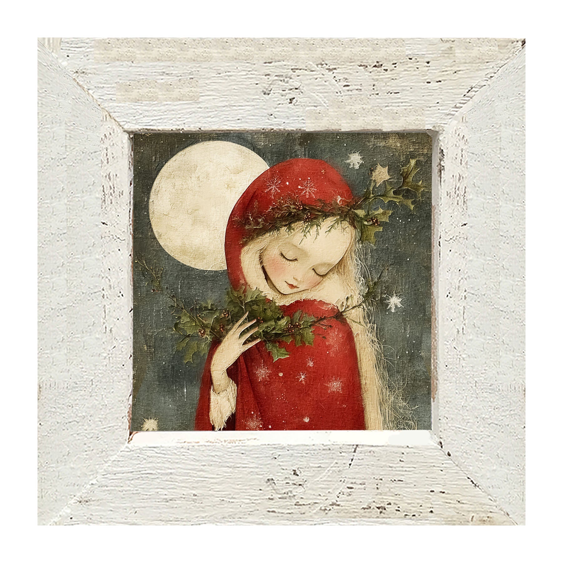Christmas Girl with Pine - Framed Art
