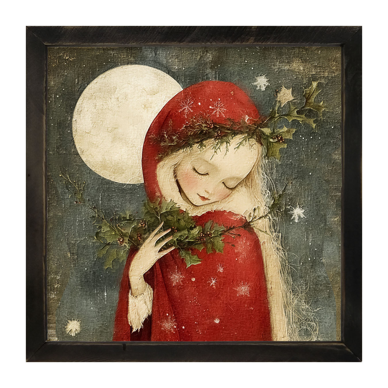 Christmas Girl with Pine - Framed Art