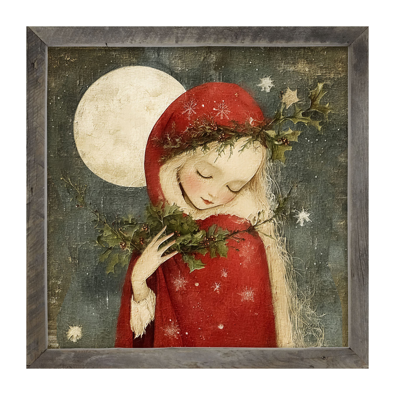 Christmas Girl with Pine - Framed Art