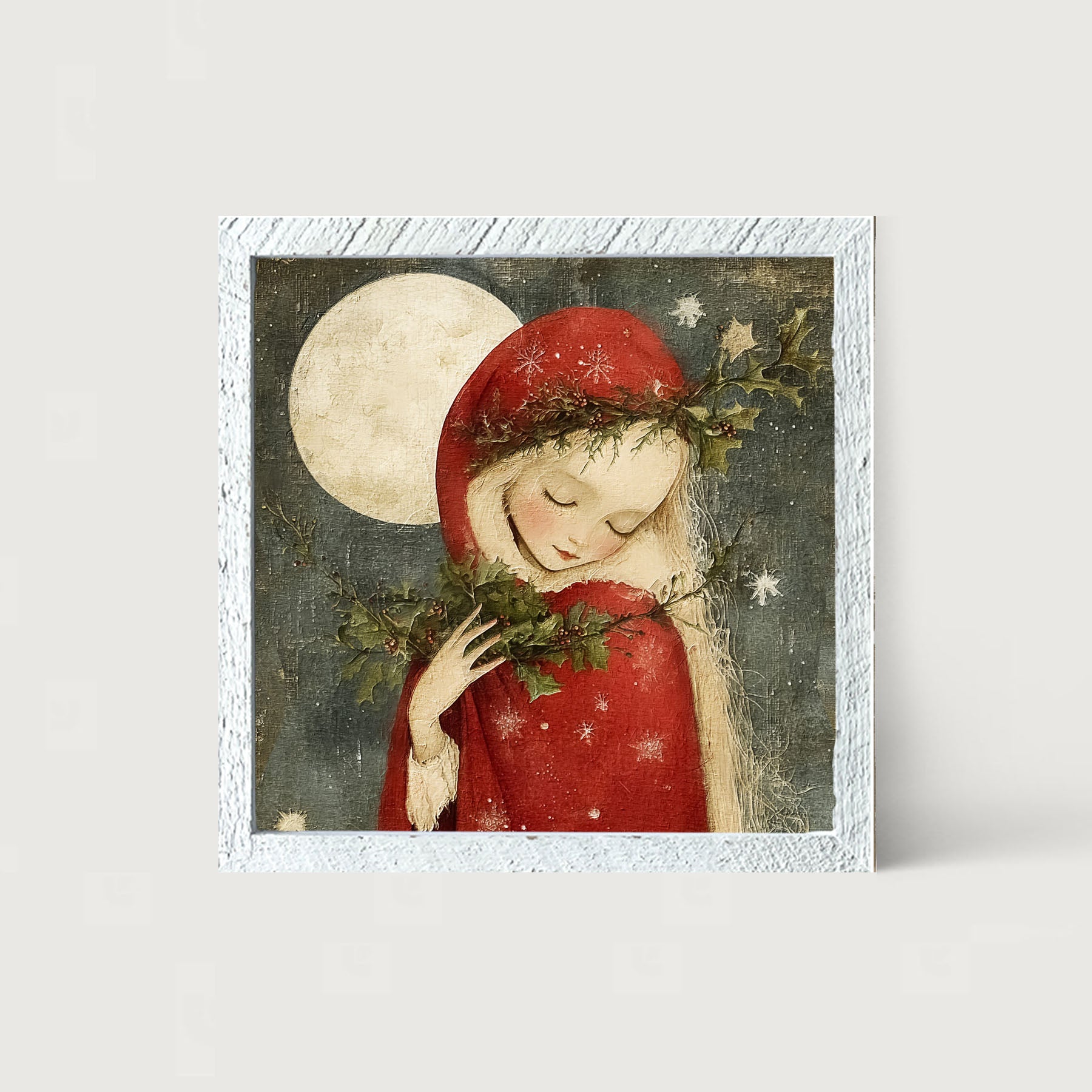 Christmas Girl with Pine - Framed Art