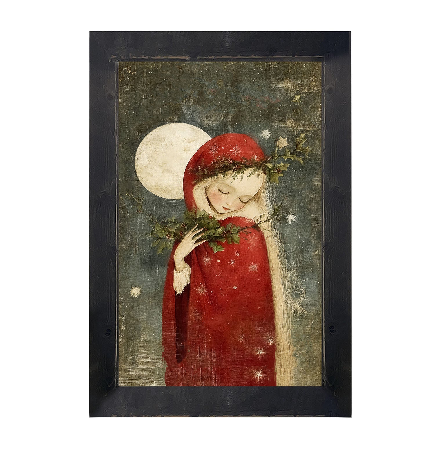Christmas Girl with Pine - Framed Art