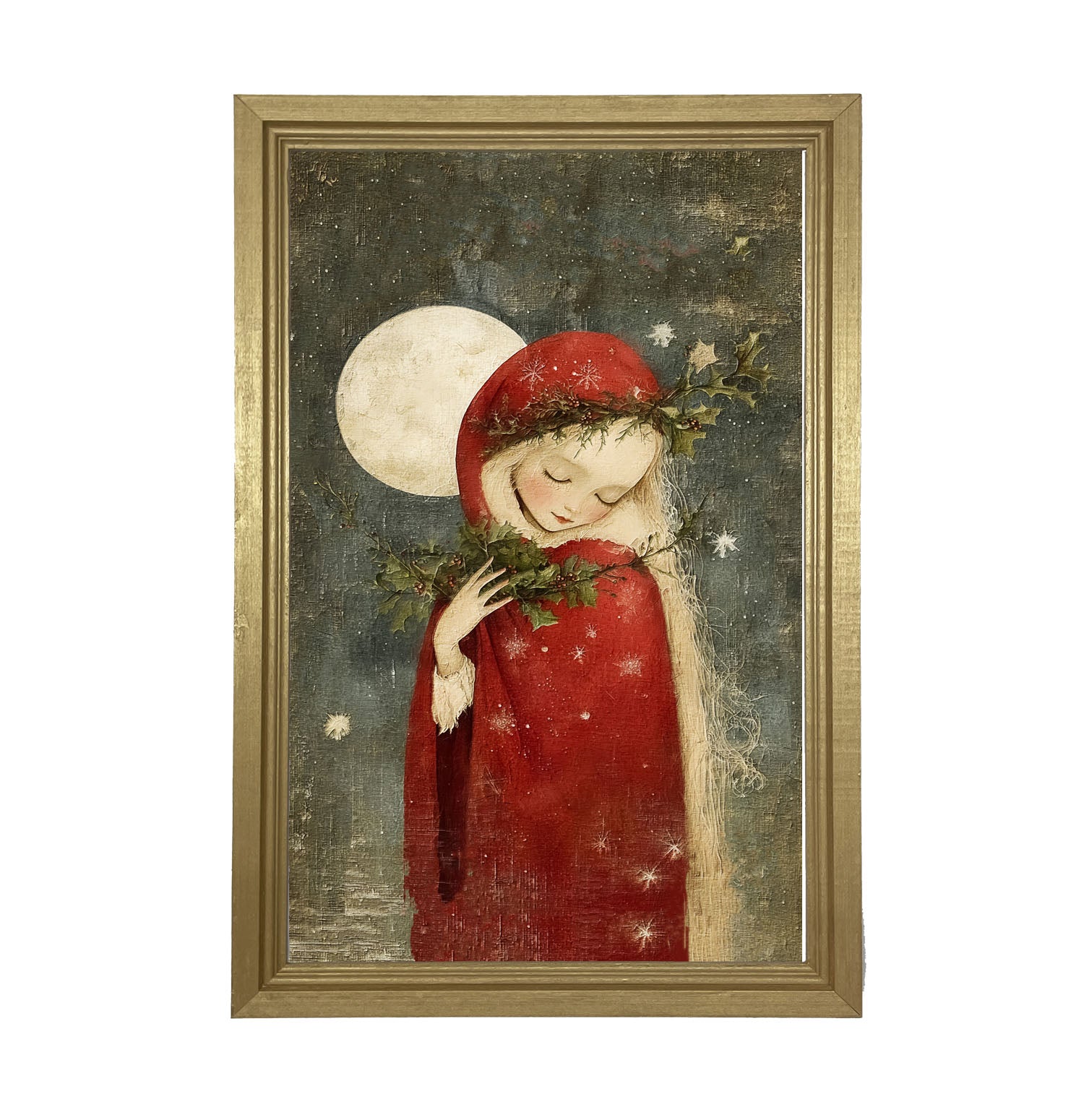 Christmas Girl with Pine - Framed Art