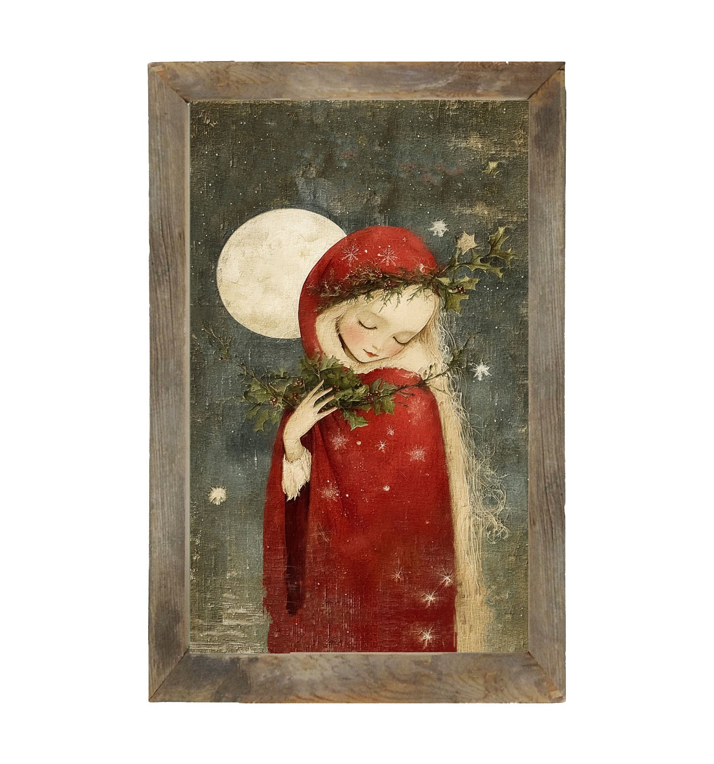 Christmas Girl with Pine - Framed Art