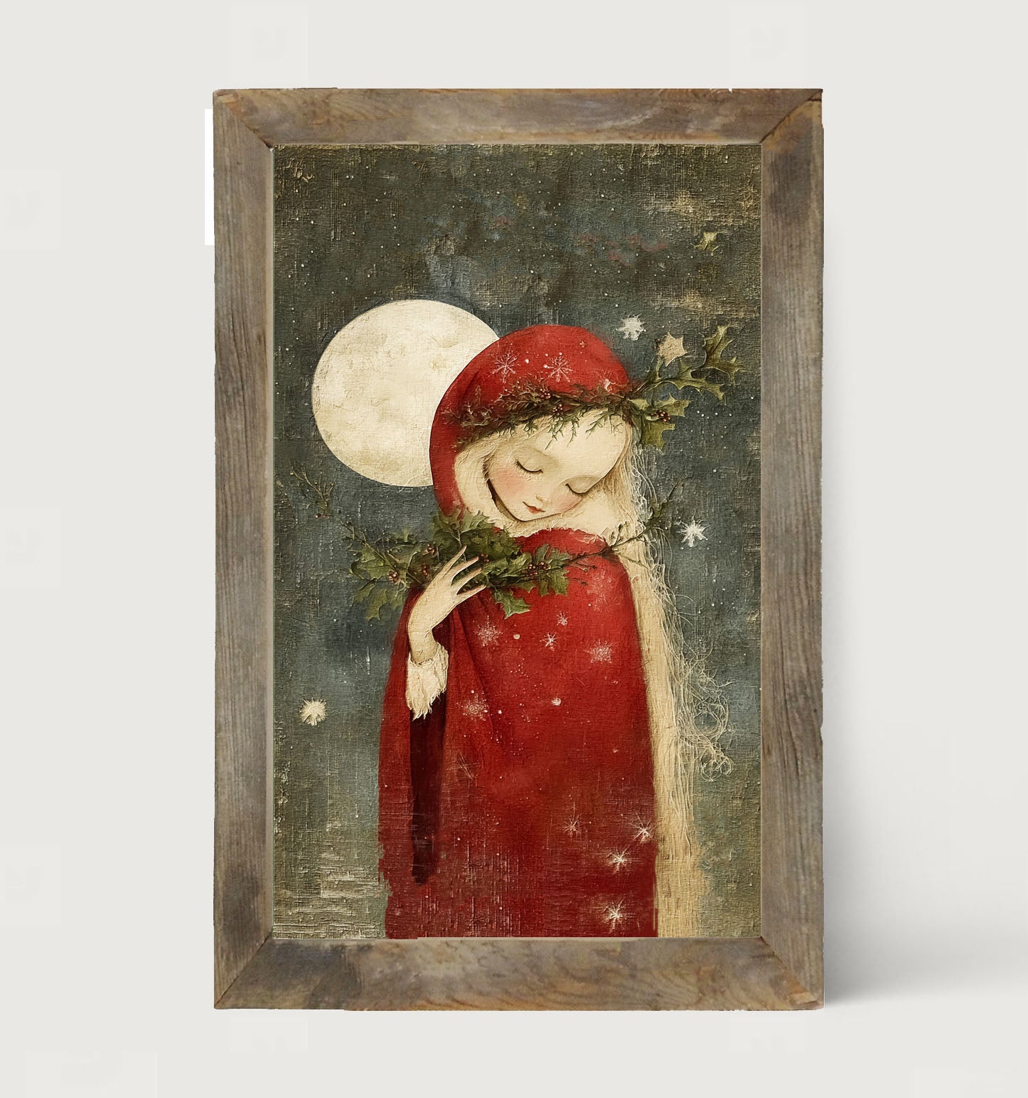 Christmas Girl with Pine - Framed Art
