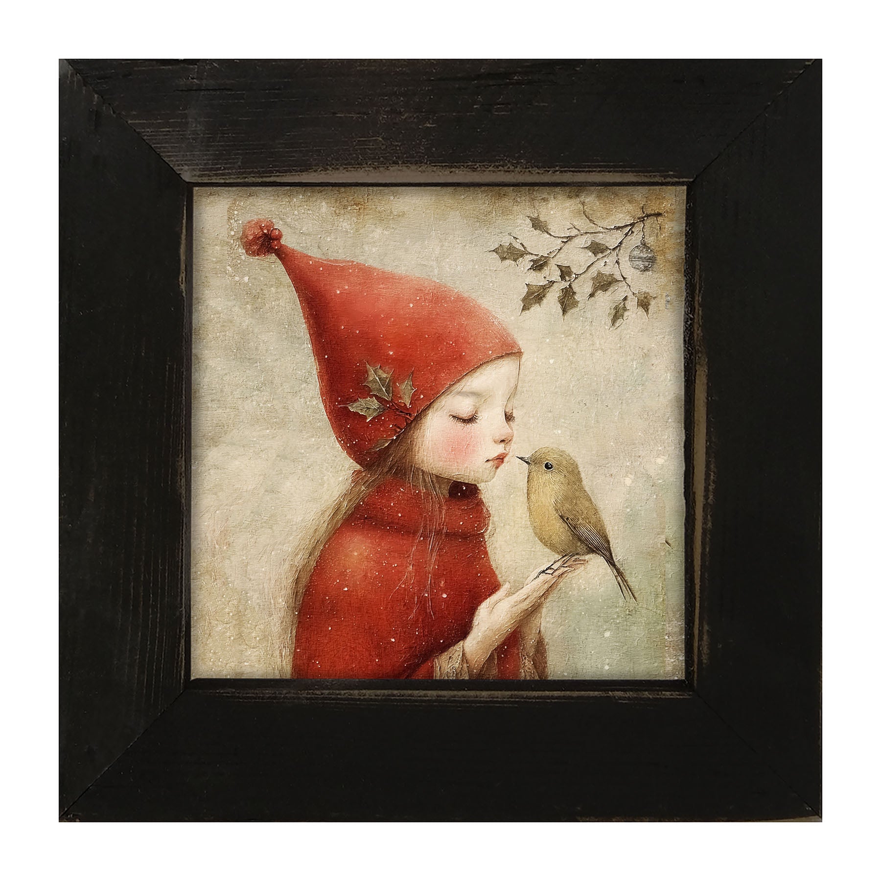 Christmas girl with bird - Framed Art