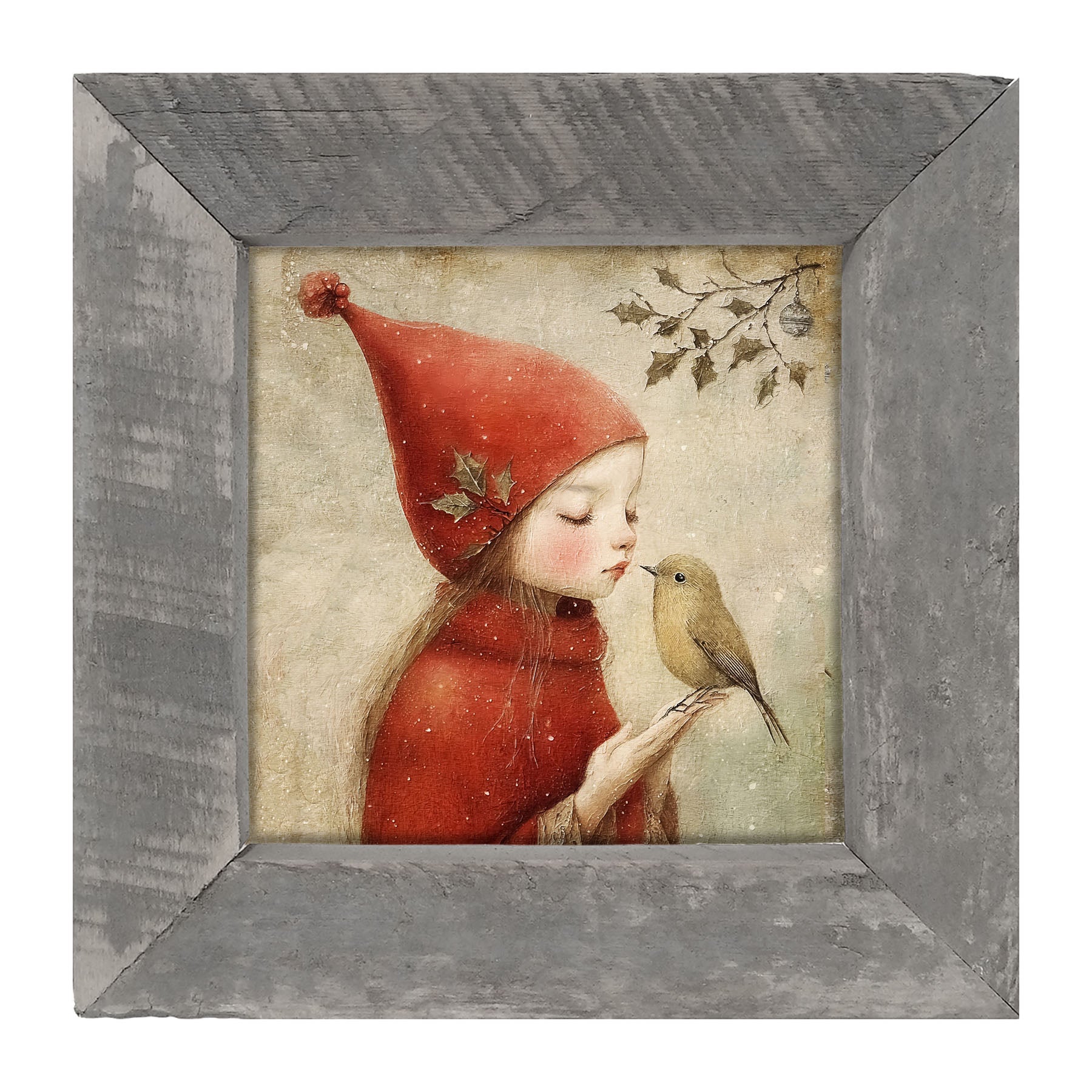 Christmas girl with bird - Framed Art