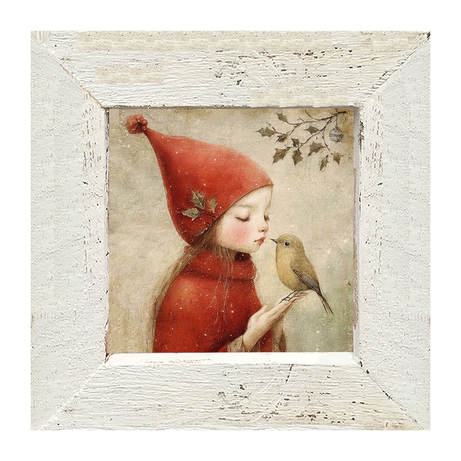 Christmas girl with bird - Framed Art