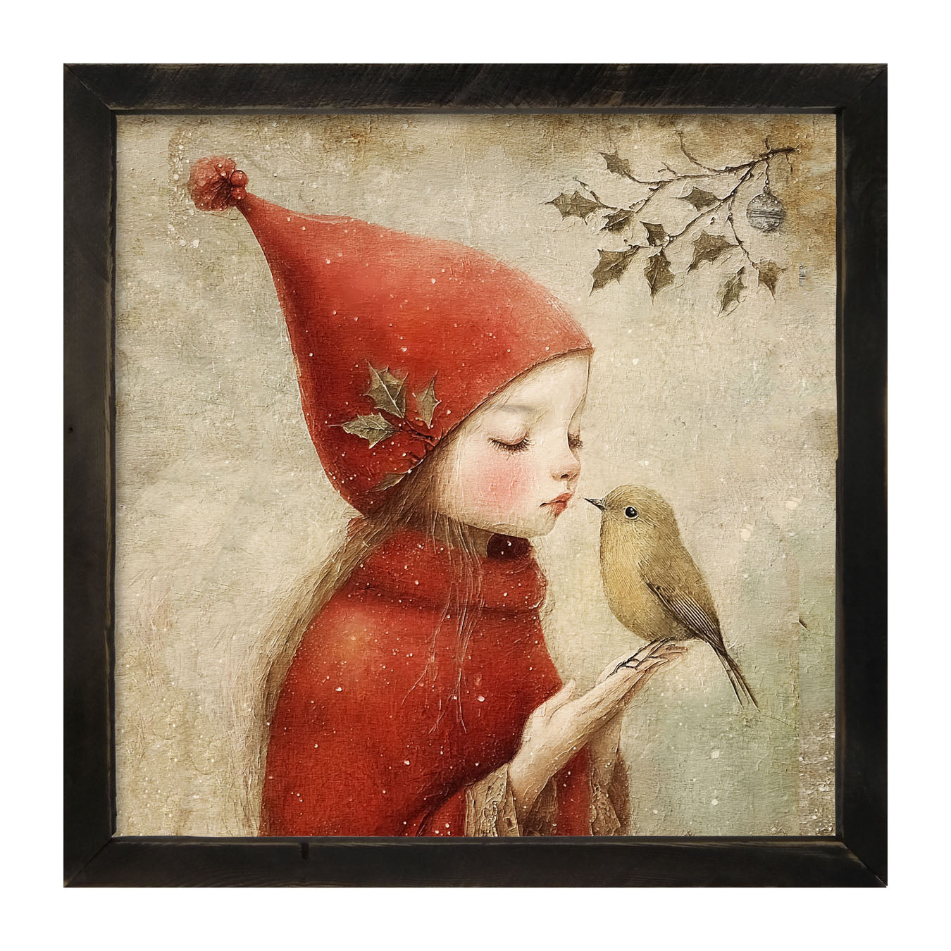 Christmas girl with bird - Framed Art