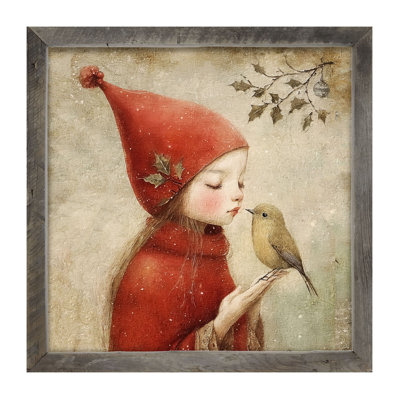 Christmas girl with bird - Framed Art