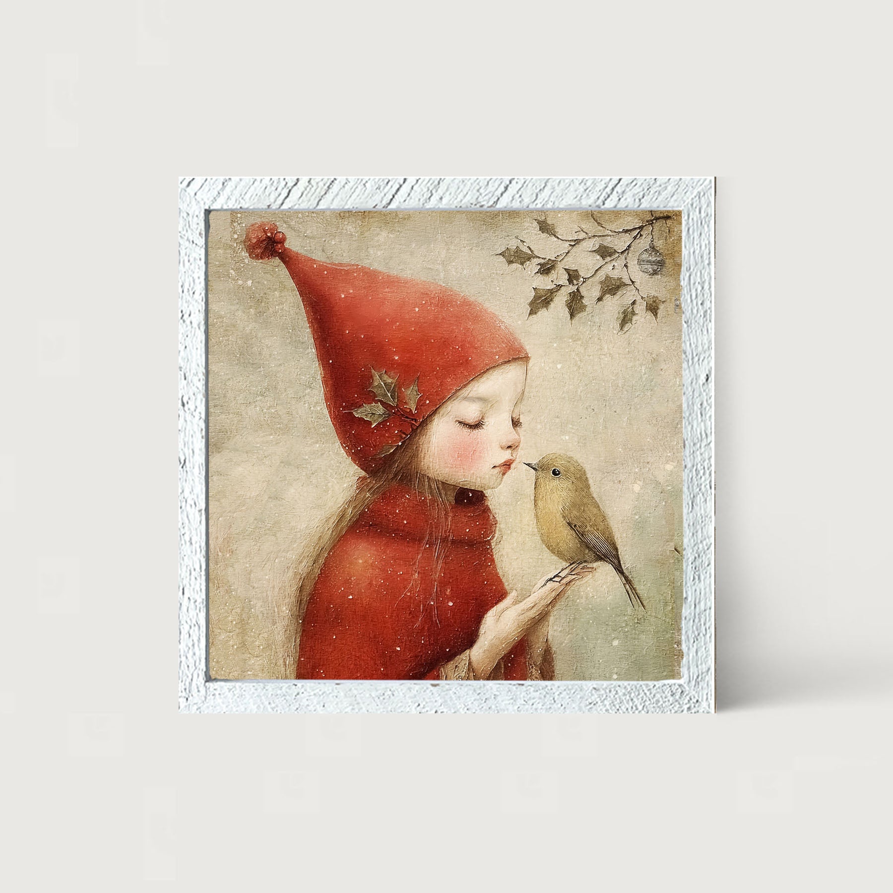 Christmas girl with bird - Framed Art
