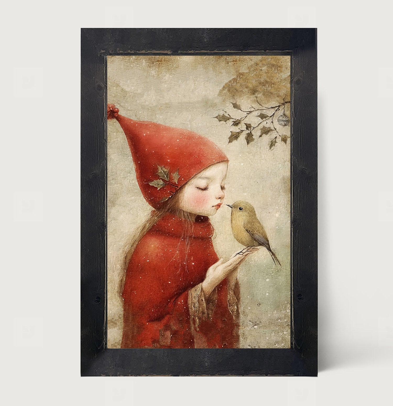 Christmas girl with bird