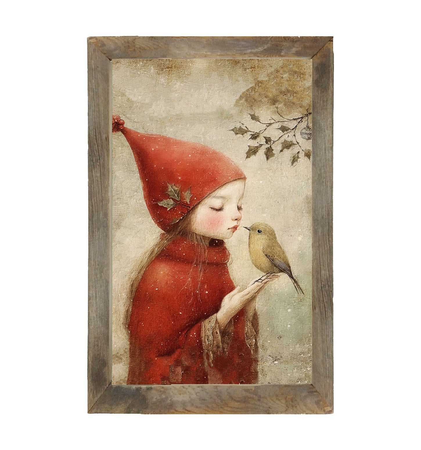 Christmas girl with bird - Framed Art