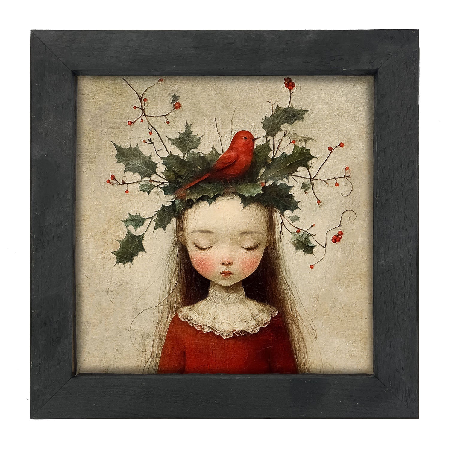 Christmas Girl with Cardinal - Framed Art