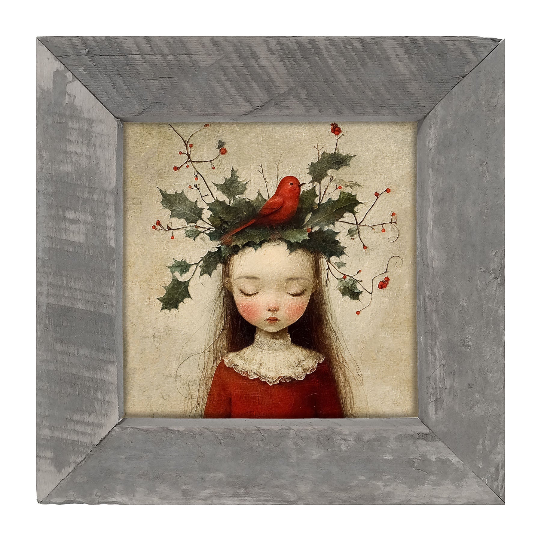 Christmas Girl with Cardinal - Framed Art