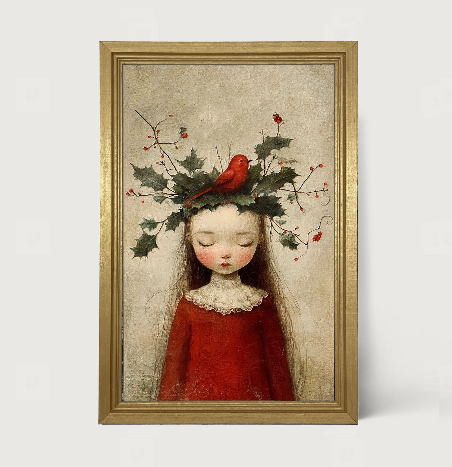 Christmas Girl with Cardinal