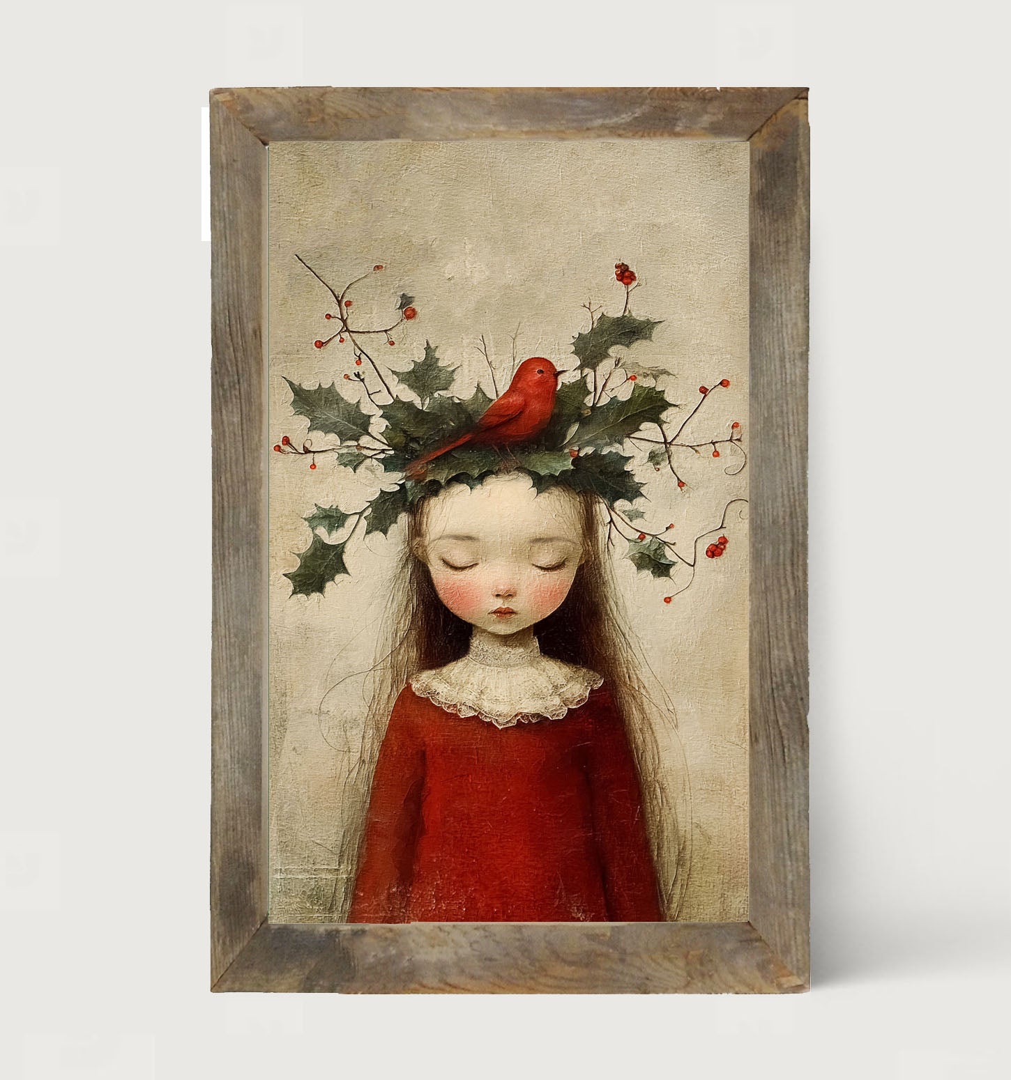 Christmas Girl with Cardinal