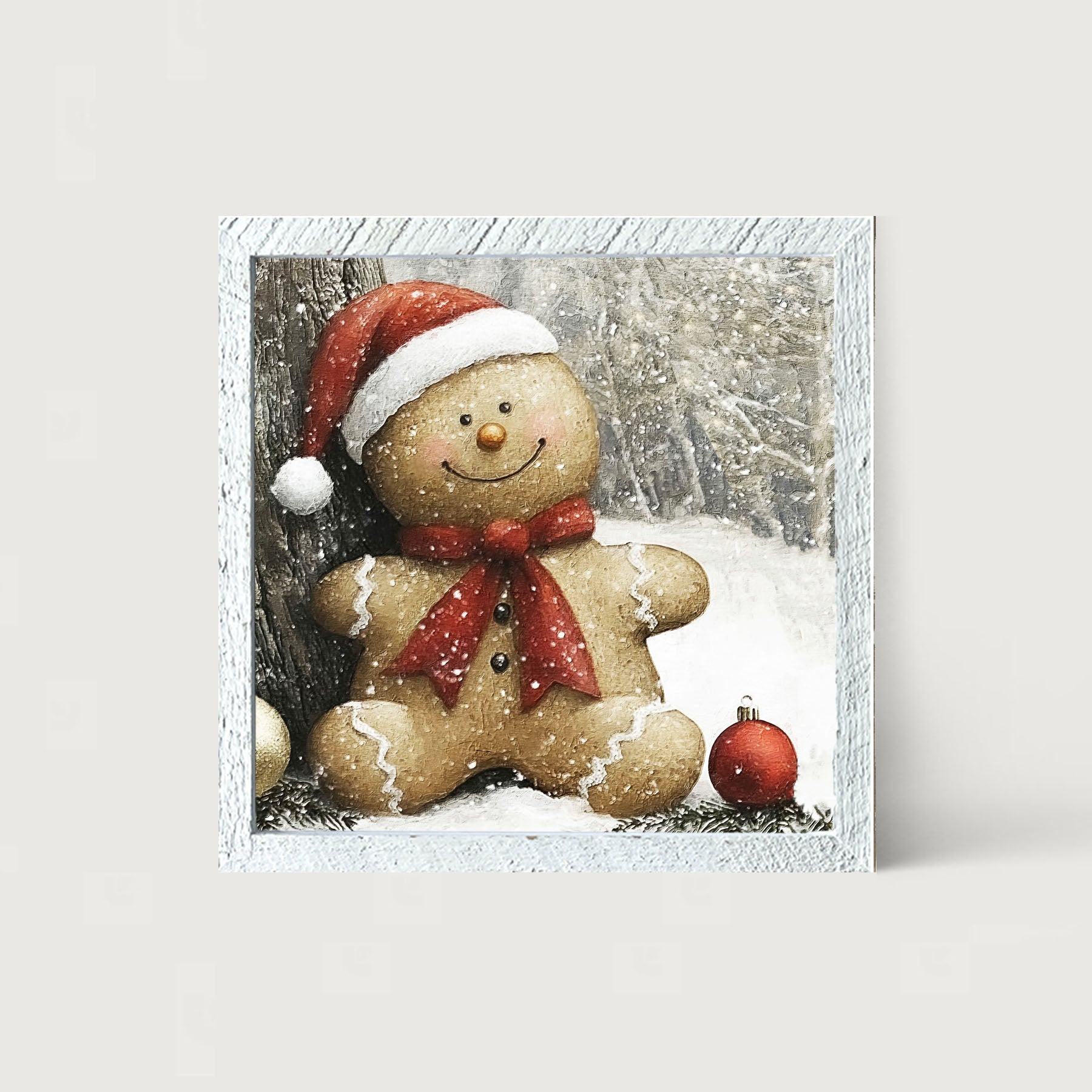 Snowy Gingerbread Man - Framed Art