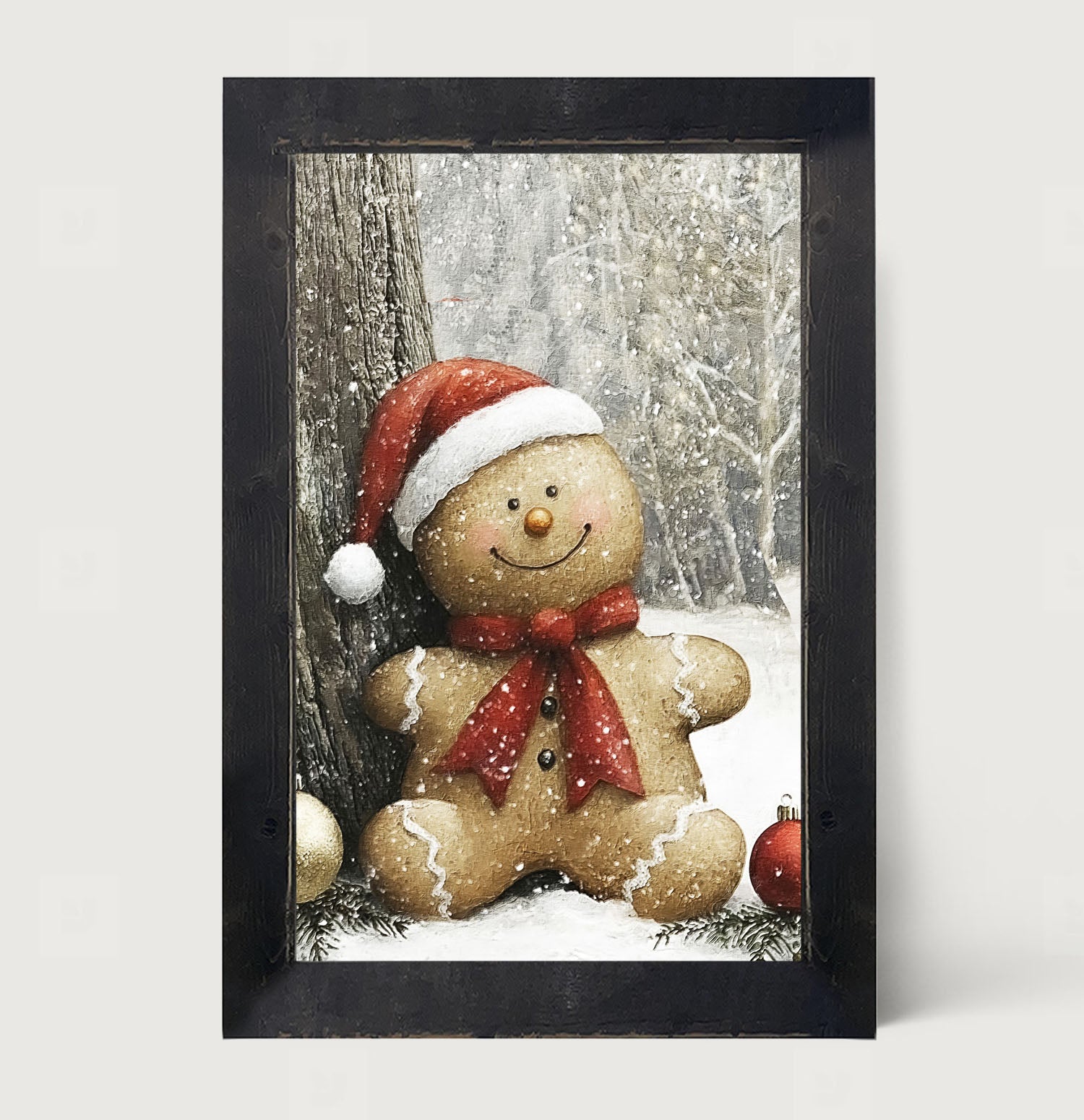 Snowy Gingerbread Man - Framed Art