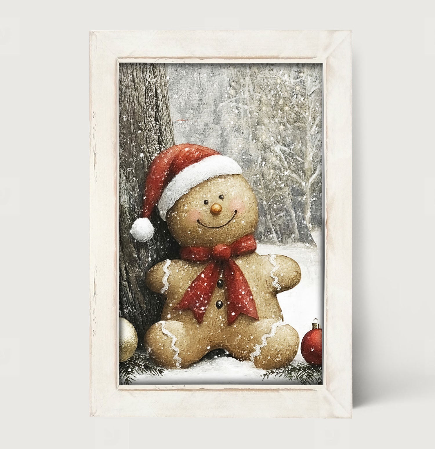 Snowy Gingerbread Man - Framed Art