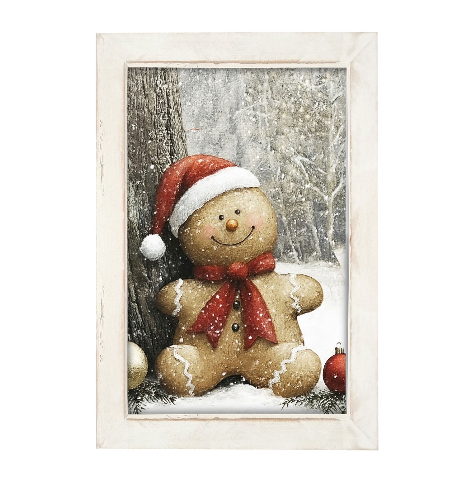 Snowy Gingerbread Man - Framed Art