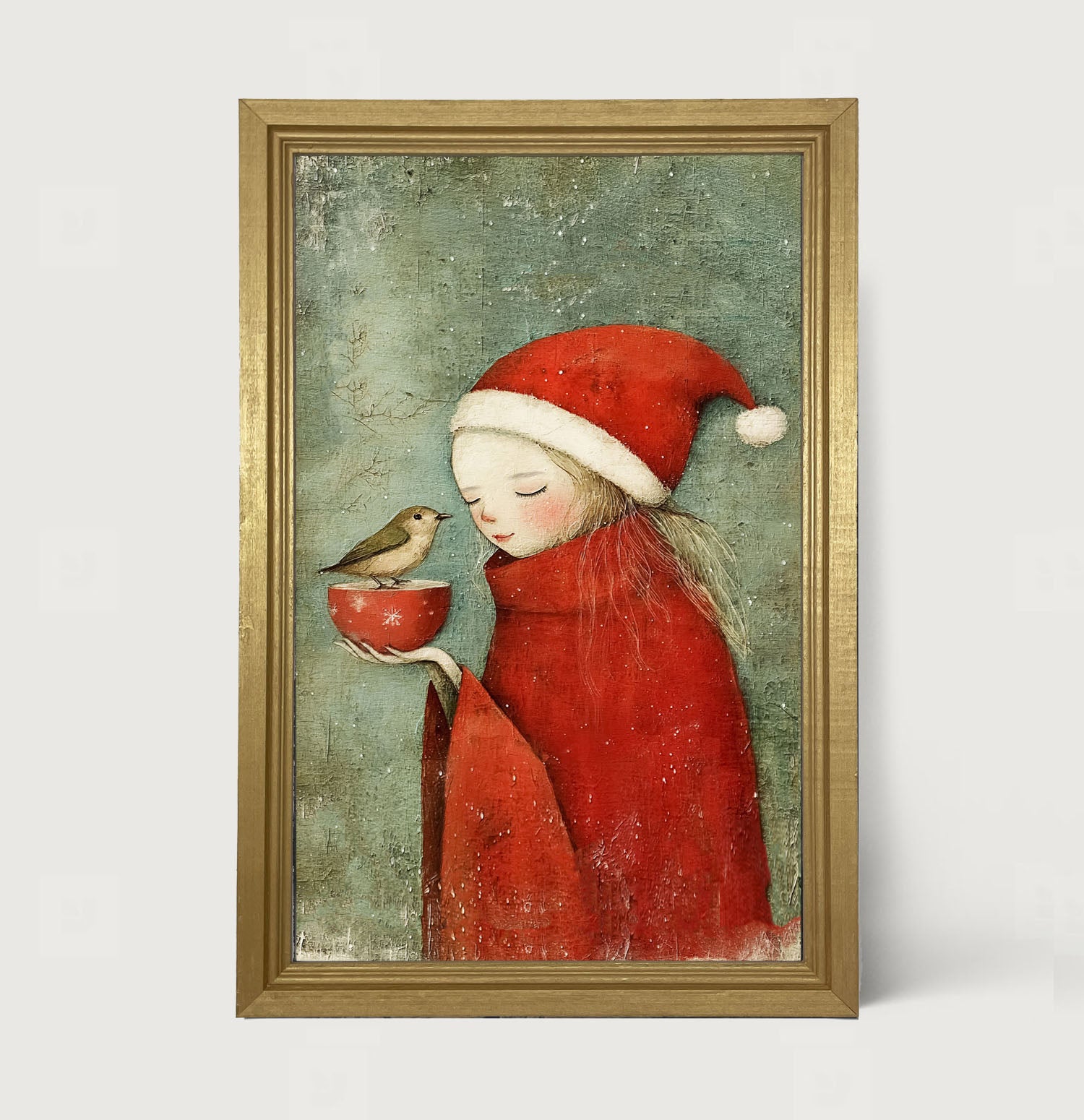 Rustic Christmas girl and bird